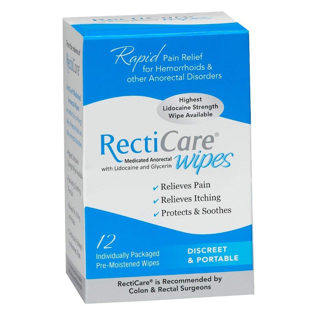 RectiCare Medicated Anorectal Wipes, 5% Lidocaine, 12 Pack