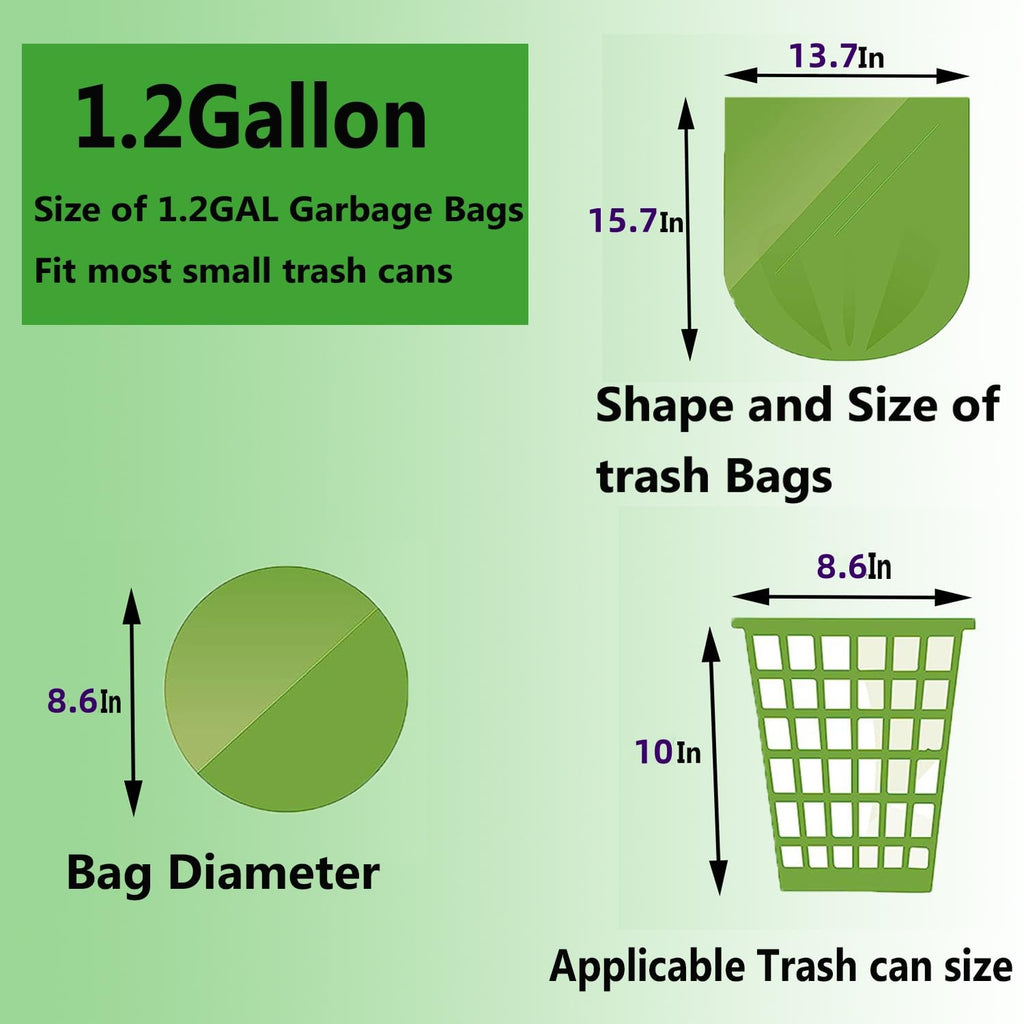 Small Trash Bags 1.2 Gallon - Biodegradable Garbage Bags Recycling Eco-Friendly Trash Can Plastic Liner Compostable Strong Bag for Bathroom Bedroom Office Kitchen Trash Can (120 Counts,Green)