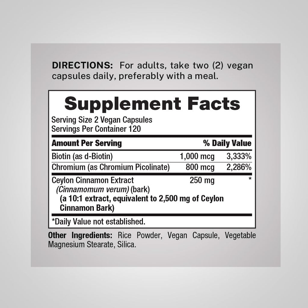 Piping Rock Super Ceylon Cinnamon Complex Capsules | 240 Powder Pills | Extract Supplement with Chromium and Biotin | Vegetarian, Non-GMO, Gluten Free