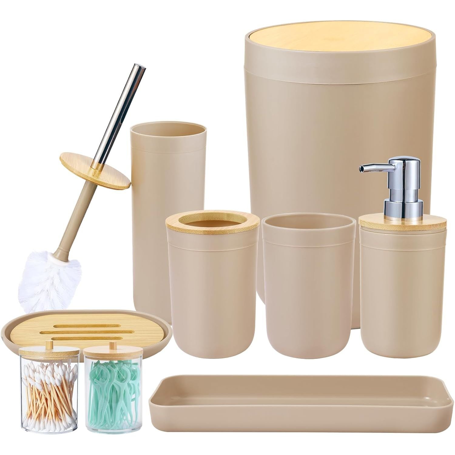 Buy now iMucci 9Pcs Black Bathroom Accessories Set with Trash Can Bathroom Set Black Bathroom Accessories Bathroom Decor Bath Set Beige at indiglob india