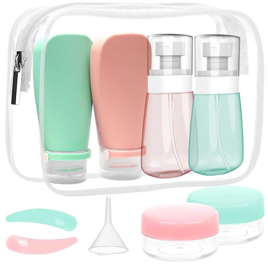 RELANOR Pack of 9 Travel Bottle Set - TSA Approved Leakproof Toiletry Kit - Perfect For Travel, Toners, Skincare, and Cosmetics