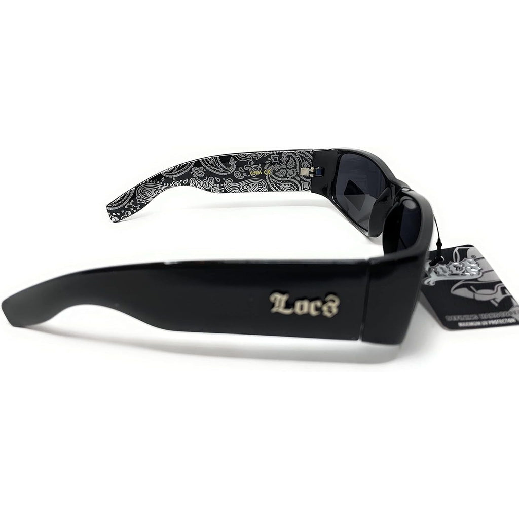 Buy now Locs Mens Hardcore Wrap Around Sunglasses with Bandana Print Inside, Black - Black Inside, Medium at indiglob india