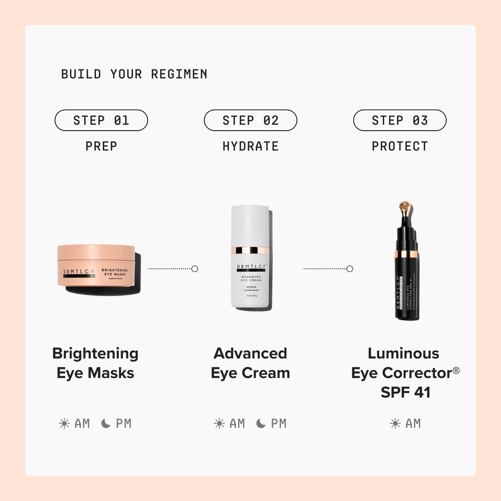 DRMTLGY Brightening Eye Masks 60 Count | Hydrogel Under Eye Patches | Depuffing, Dark circle brightening, Peptides, Caffeine, Hyaluronic acid, Niacinamide