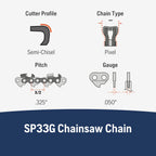 Husqvarna X-Cut SP33G 20 Inch Chainsaw Chain, .325" Pitch, .050" Gauge, 80 Drive Links, Pre-Stretched Chainsaw Blade Replacement with Superior Lubrication and Low Kickback, 581643680