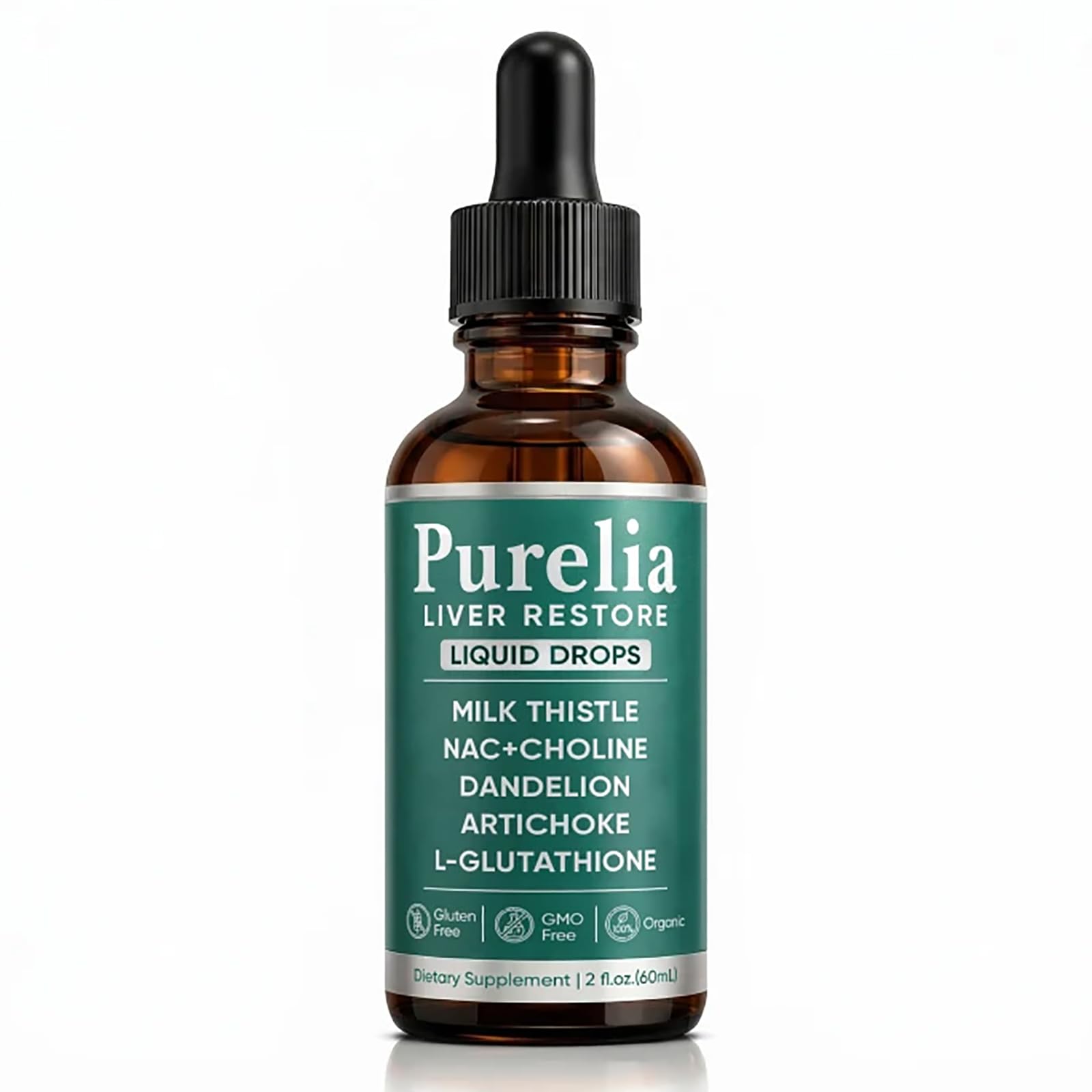 Purelia Liver Restore Drops – Complete Liver Detox Support Supplement with Milk Thistle, Dandelion & L-Glutathione for Liver Cleanse & Digestion Aid Health, 2 Fl Oz (1)