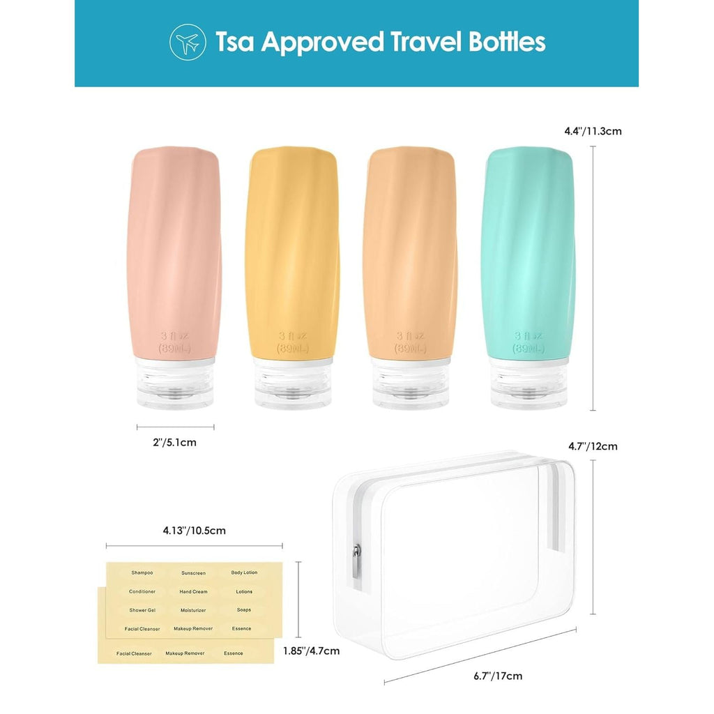 Buy now Morfone Travel Bottles for Toiletries, 3oz TSA Approved Travel Size Containers Leak Proof Squeezable Travel Accessories Refillable for Shampoo Conditioner Lotion Liquids(4Pack) at indiglob india
