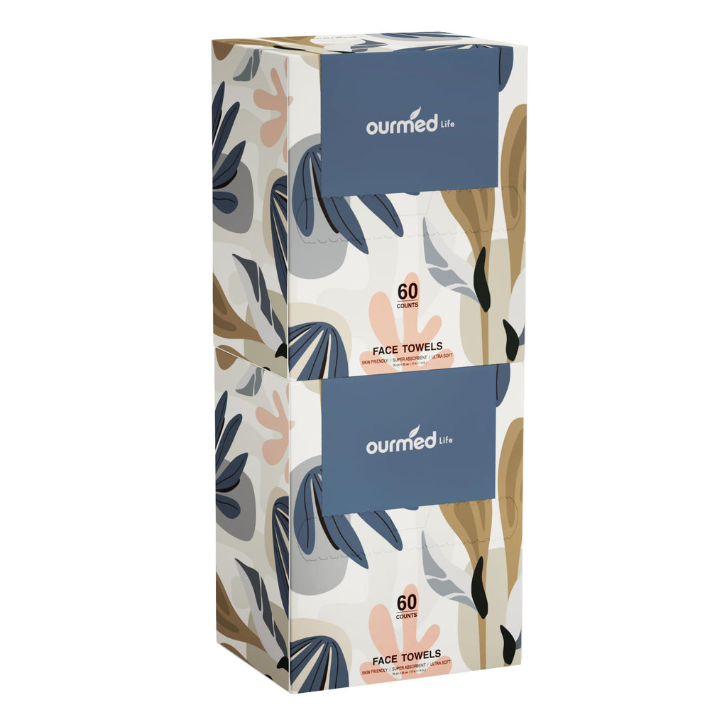 Buy now Ourmed Life Face Towels, Disposable Biodegradable Facial Towels for Sensitive Skin, Lint- free Face Wipes for Washing Face, Skincare and Makeup Remover, Dry Wipes, 10"×12" Extra Large, 50 Count at indiglob india