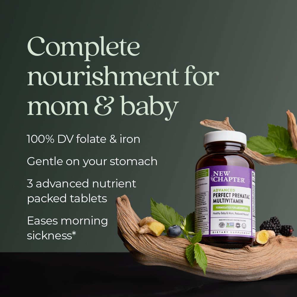 New Chapter Advanced Perfect Prenatal Vitamins, 96 Count | Non-GMO Formula with Methylfolate, Fermented Iron, Vitamin D3 and Ginger for Healthy Baby and Mom, Made with Organic Herbs