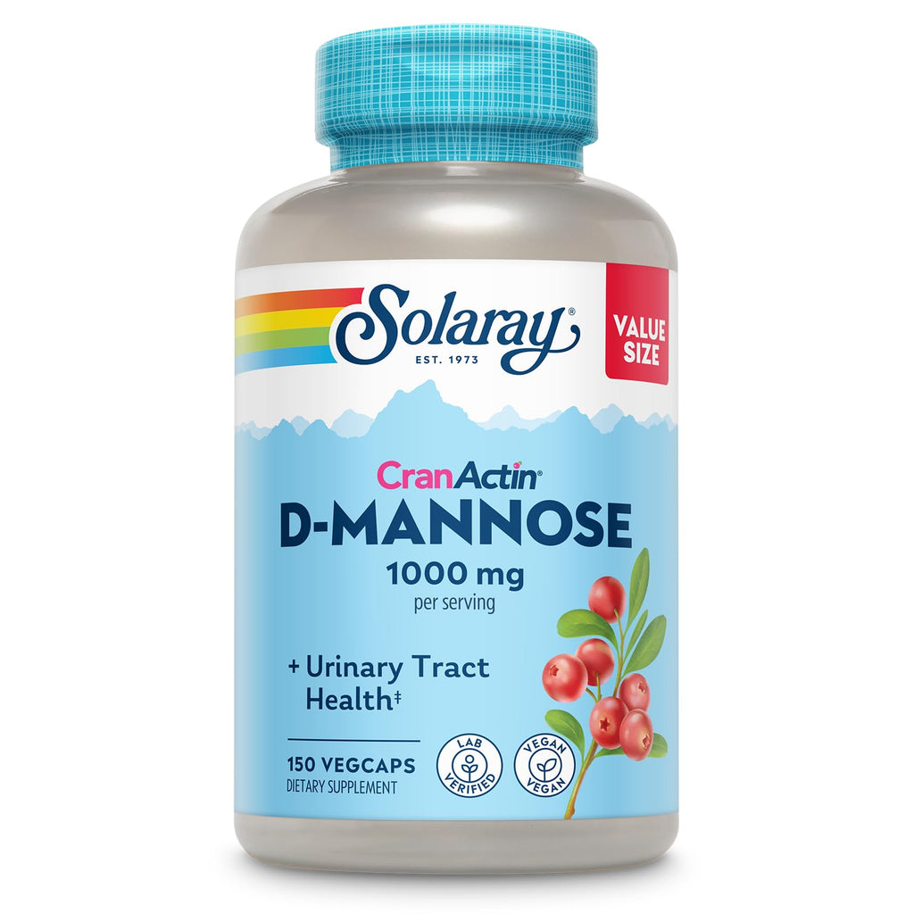 SOLARAY D-Mannose with CranActin Cranberry 400 mg, 60 VegCaps | Urinary Tract & Bladder Support - D-Mannose, CranActin Cranberry & Vitamin C - 30 Servings - Vegan, Lab Verified