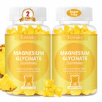 Magnesium Glycinate Gummies 2 Bottles, Sugar-Free for Adults & Kids, Magnesium Gummies for Sleep, Stress & Muscle Relief, Supports Bone & Nerve Health, Vegan, Pectin-Based, Pineapple Flavor