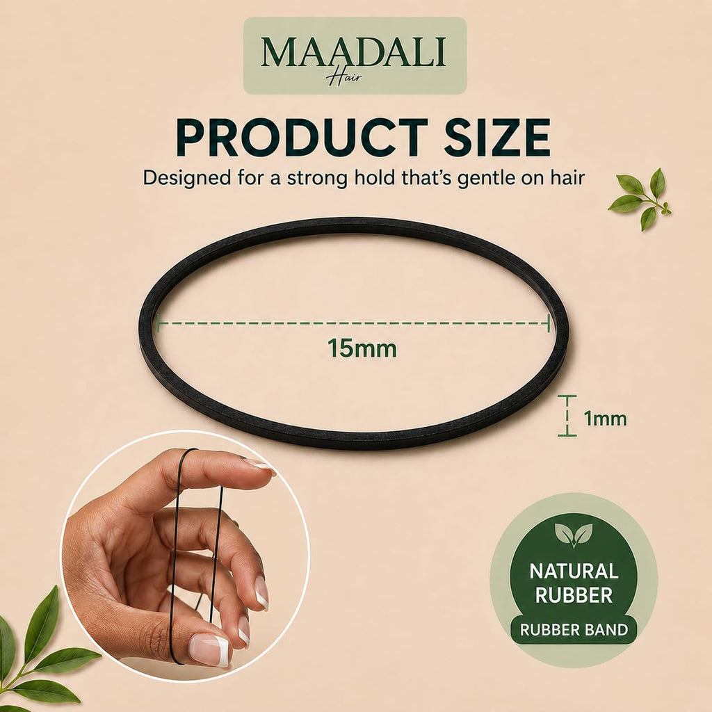 300 Black Hair Ties - Small Strong Rubber Bands for Thick, Curly & Afro Hair, Braids, Ponytails & Protective Styles - No Breakage Hair Elastics bands for Women & Girls - MAADALI