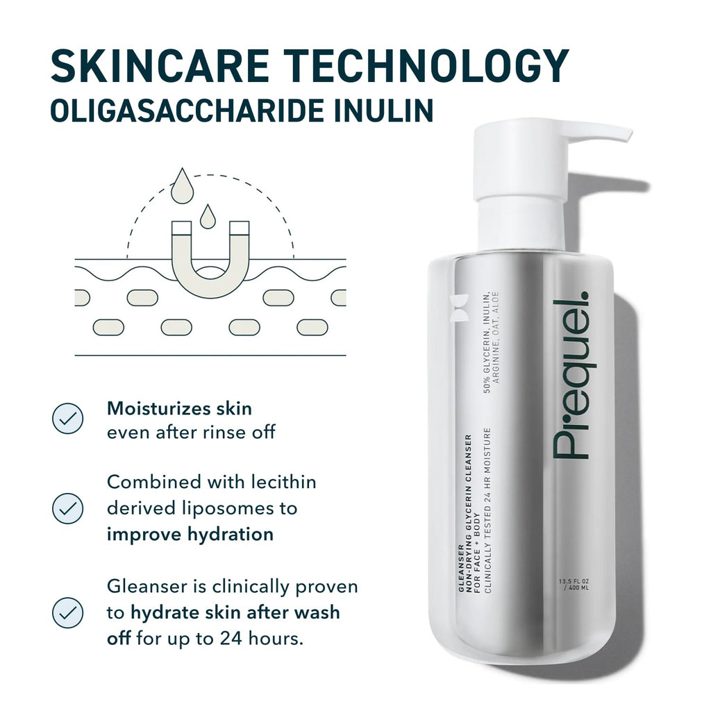 Prequel Skin Gleanser Face Wash, Moisturizing Glycerin Cleanser, Dry Skin | Daily Face Cleanser With Glycerin, Hydrating Formula, Sensitive Dry Skin, Unscented Skincare Face Wash Pump Bottles - 2 Pack
