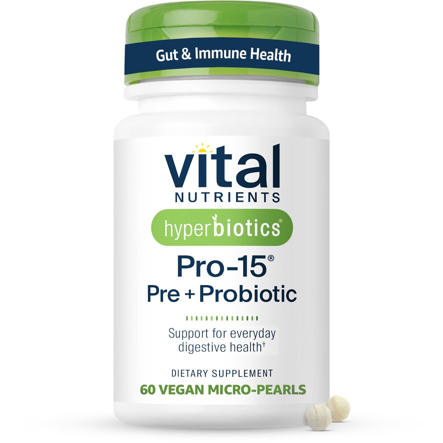 Hyperbiotics Vital Nutrients Pro-15 Prebiotics and Probiotics for Women and Men | 15 Science Backed Strains | Supports Occasional Constipation, Diarrhea, Gas & Bloating | 60 Vegan Time Release Pearls