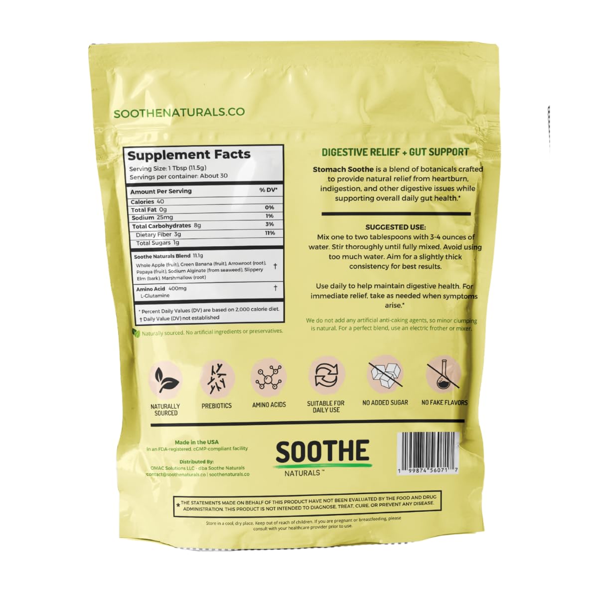Soothe Naturals Acid Reflux Powder (90 Servings) | Natural Heartburn & Acid Reflux Relief - Alginate and L Glutamine Powder that Supports Gut Bacteria and Nourishes GI Lining