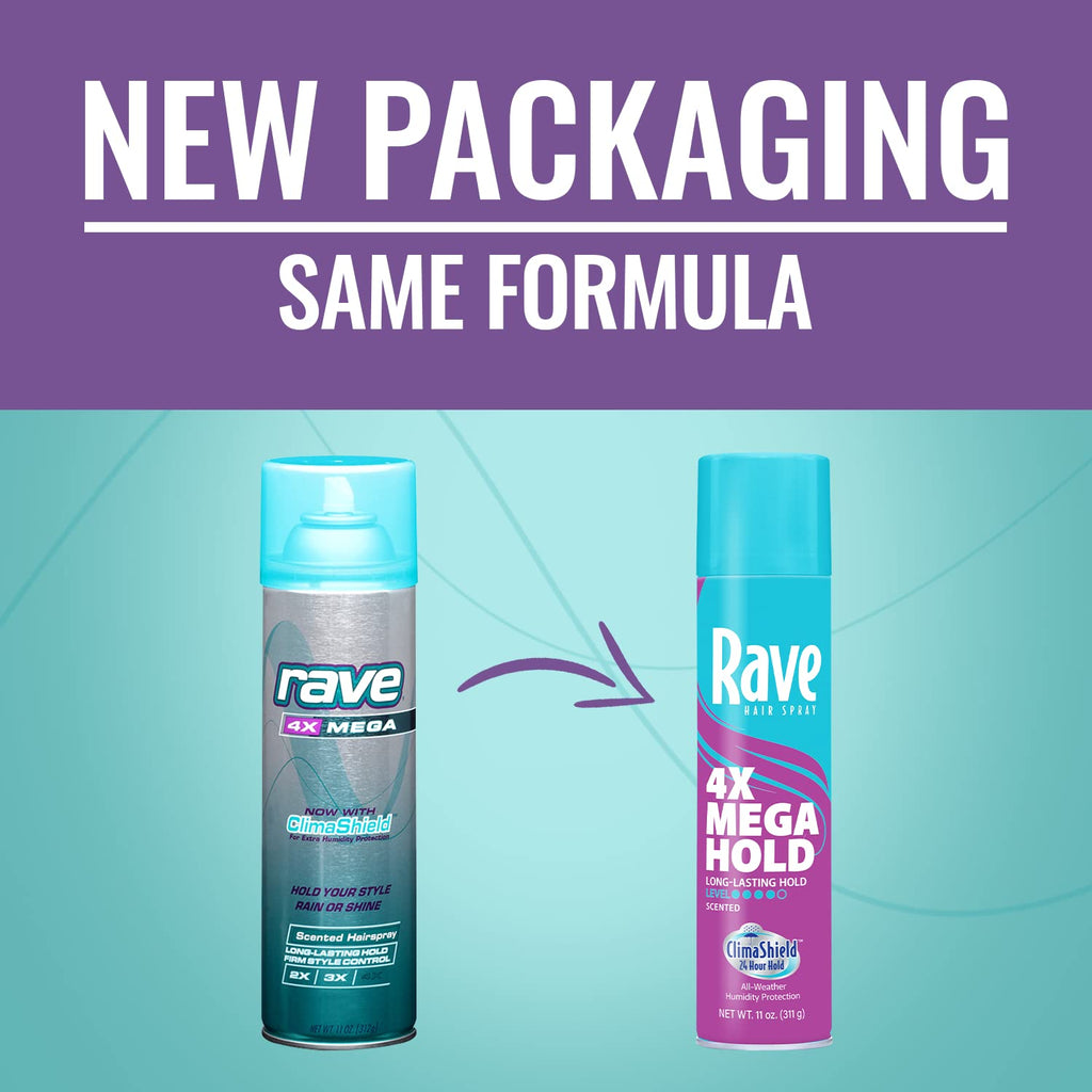 Rave 4X Mega Long-Lasting Firm Hold Scented Hair Spray for Heat Protection, Volume and Shine - ClimaShield for Extra Humidity & Minimizes Frizz