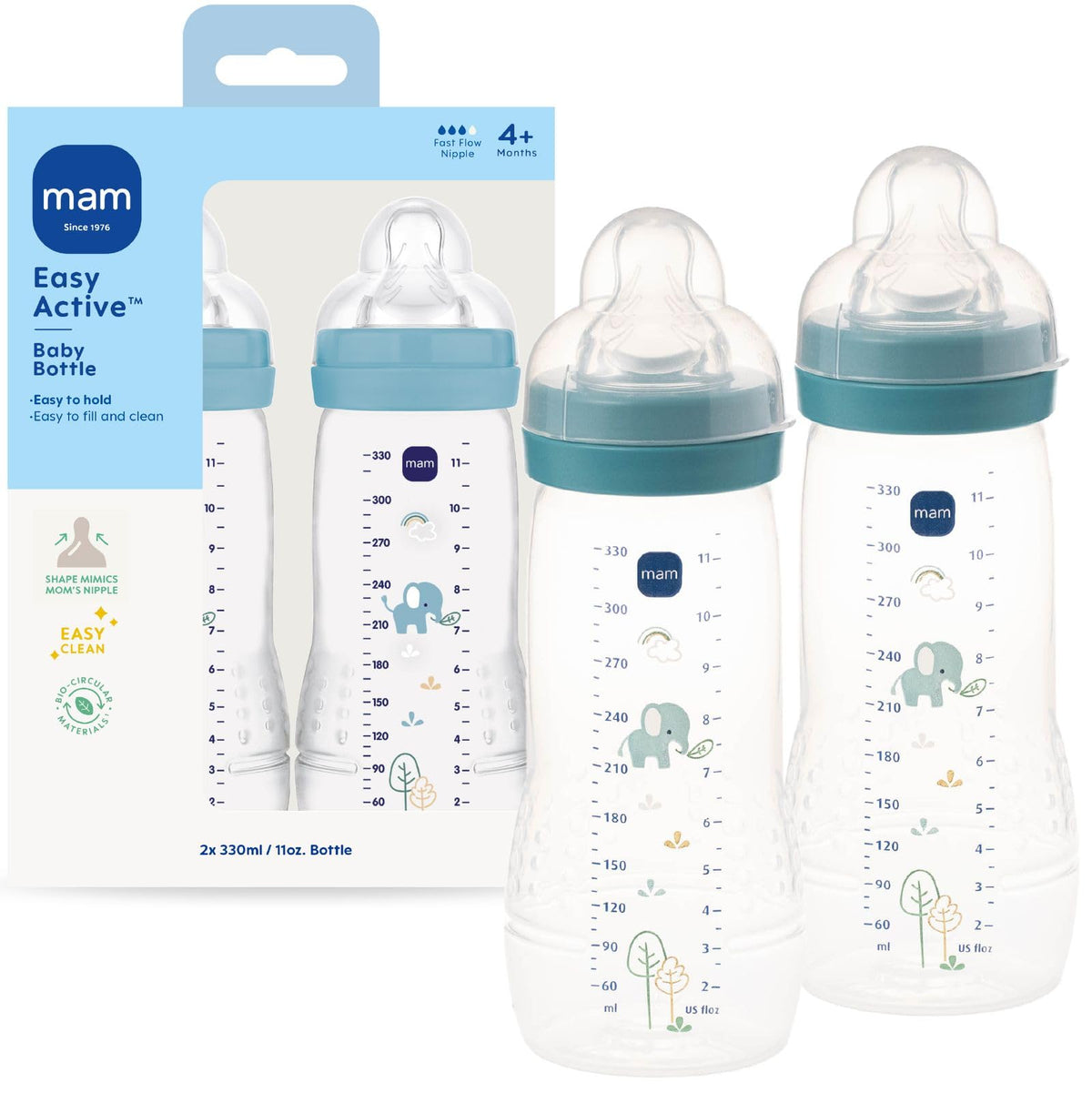 MAM 11oz Natural Flow Active Anti-Colic Baby Bottle, 4+ Mths, 2 Pack