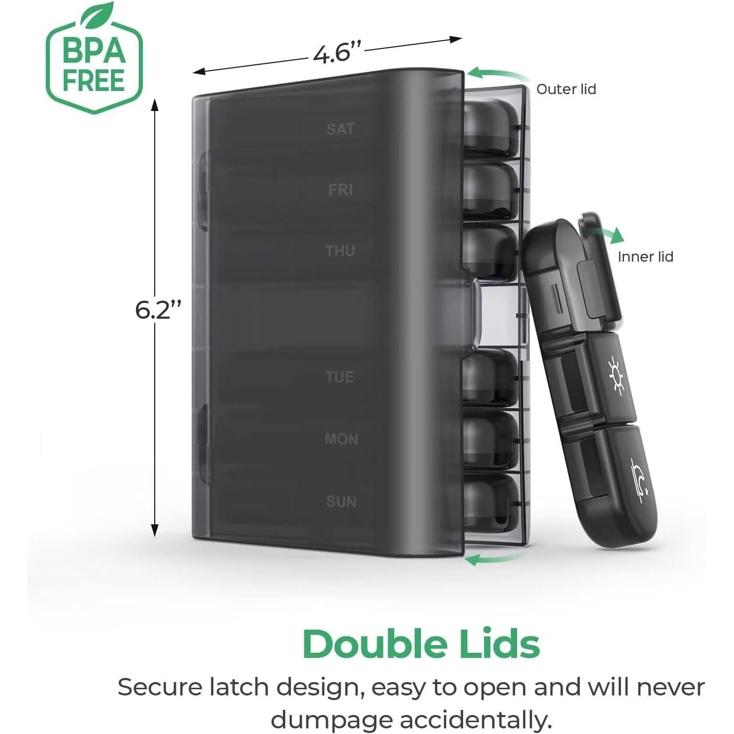 Buy now PULIV Weekly Pill Organizer 3 Times a Day, Portable Travel Pill Box 7 Day with Large Pill Containers, Light-Proof Pill Case for Vitamins, Medication, Supplements and Fish Oils (Black) at indiglob india