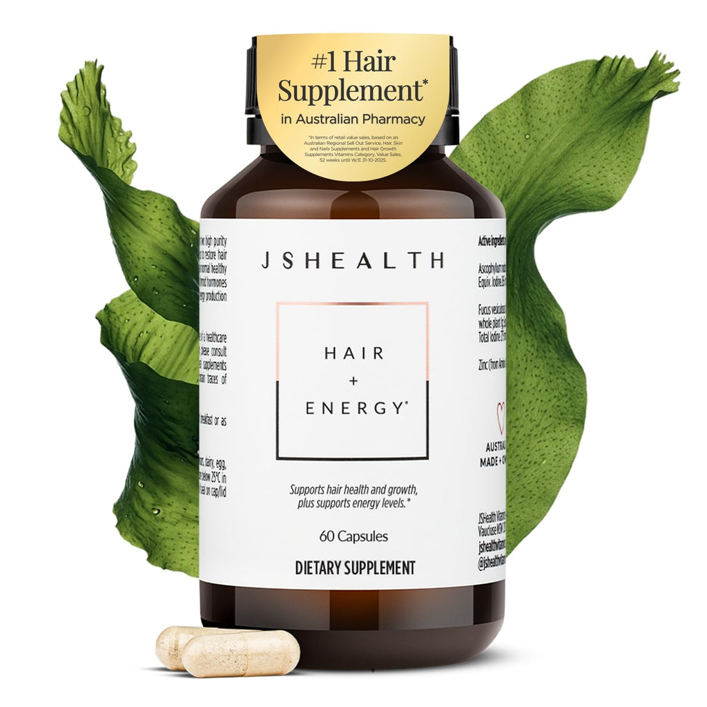 JSHealth Hair Growth Vitamins for Women. Hair + Energy with Kelp Iodine and Zinc. Supports Thickness, Strength, Energy. Nutritionist-Formulated (60 Capsules) | Hair Vitamins for Women and Men, Zinc and Iodine Hair Supplements for Hair Growth