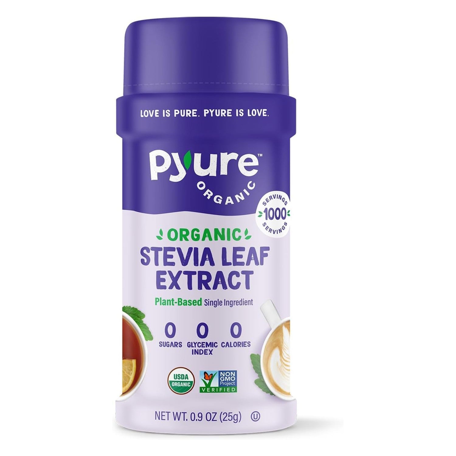 Pyure Organic Stevia Extract Powder, 100% Pure Stevia Leaf Extract, No Fillers, Sugar-Free, Keto, Paleo, Diabetic Friendly, Zero Calorie, 300x Sweeter Than Sugar, 1,000 Servings, USDA Organic