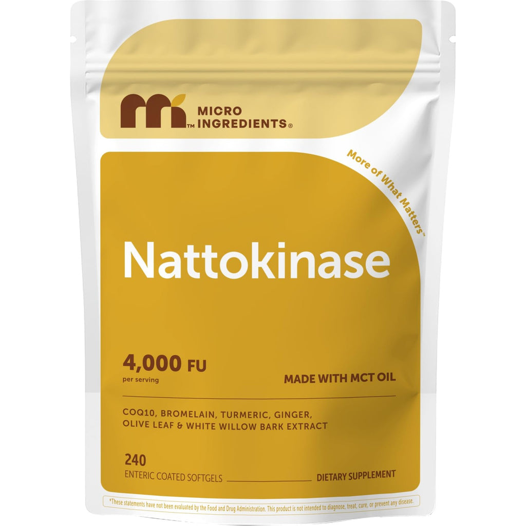 Micro Ingredients Nattokinase 240 Softgels, 200mg (4,000 FU) Per Serving | 7-in-1 Nattokinase Supplement with CoQ10, Bromelain, Turmeric, Ginger, Olive Leaf, & White Willow Bark | Non-GMO
