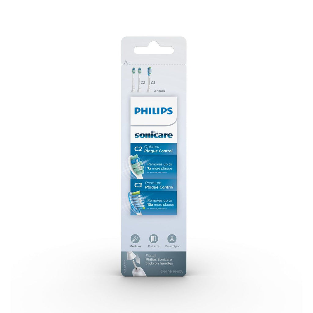 Buy now Philips Sonicare Genuine Toothbrush Head Variety Pack, C3 Premium Plaque Control and C2 Optimal Control, 3 Brush Heads, White, HX9023/69 at indiglob india