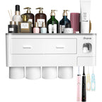 Buy now iHave Toothbrush Holders for Bathrooms, 4 Cups Toothbrush Holder Wall Mounted with Toothpaste Dispenser - Large Capacity Tray, 2 Cosmetic Drawer - Bathroom Organizer & Bathroom Accessories Set at indiglob india