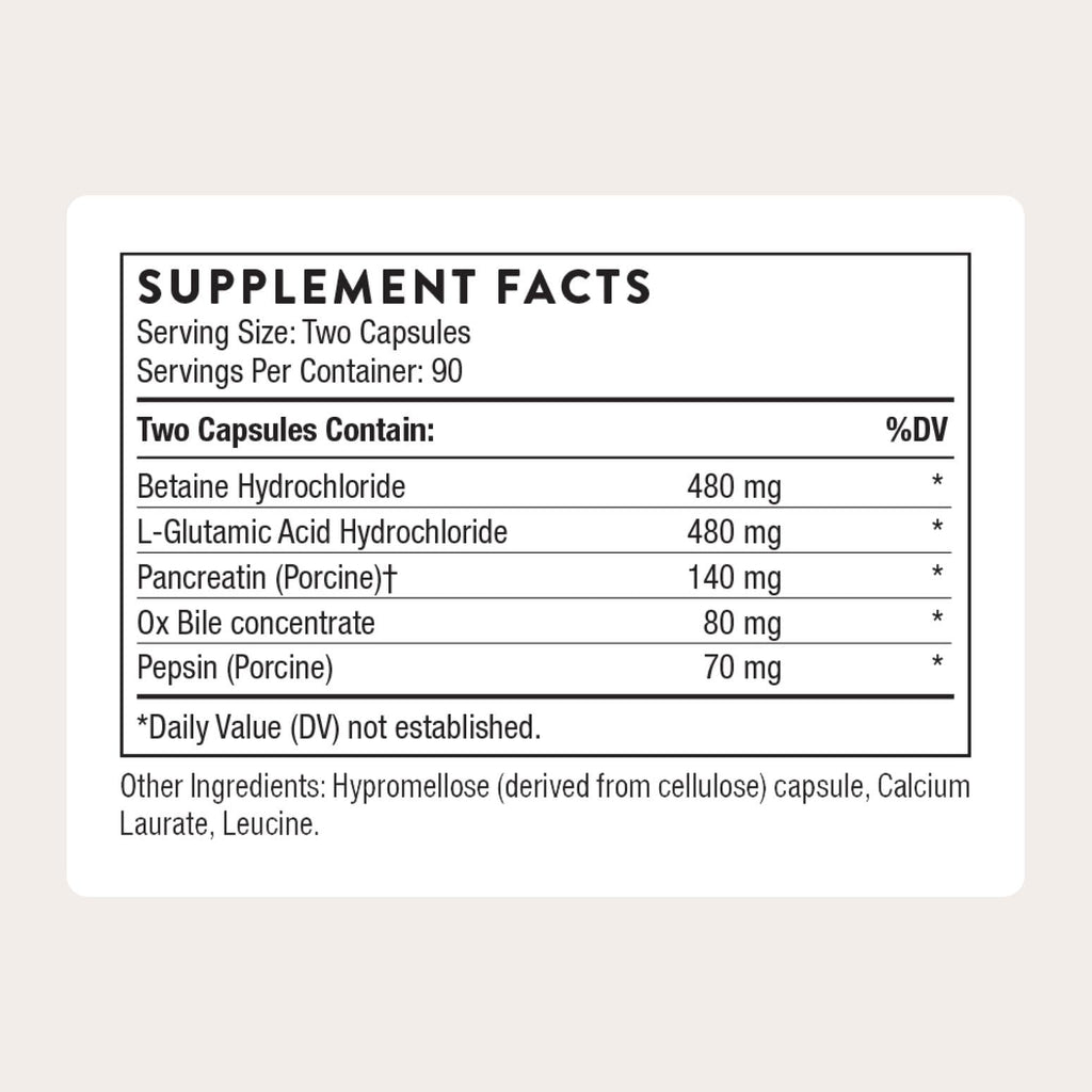 Thorne Advanced Digestive Enzymes, Pepsin & Betaine HCl, 180 Capsules | Provides Relief for Occasional Indigestion, Constipation, Gas & Bloating*, Pancreatin & Ox Bile, Third-Party Certified