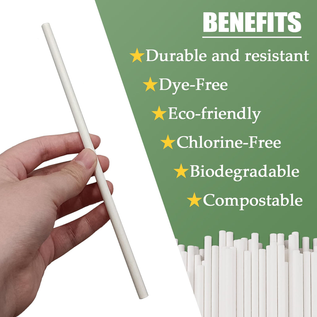 100 Pack Paper Straws White Biodegradable co-Friendly Drinking Bulk for Party Supplies, Bridal/Baby Shower, Birthday, Mixed Drinks, Weddings, Restaurant, Food Service, Drink Stirrer