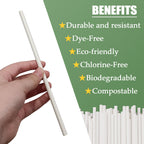 100 Pack Paper Straws White Biodegradable co-Friendly Drinking Bulk for Party Supplies, Bridal/Baby Shower, Birthday, Mixed Drinks, Weddings, Restaurant, Food Service, Drink Stirrer