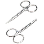 Facial Hair Small Grooming Scissors For Men Women, 2PCS Silver | Eyebrow, Nose Hair, Mustache, Beard, Eyelashes, Ear Trimming Kit, Curved and Rounded Safety Tip, Hair Cutting Clippers
