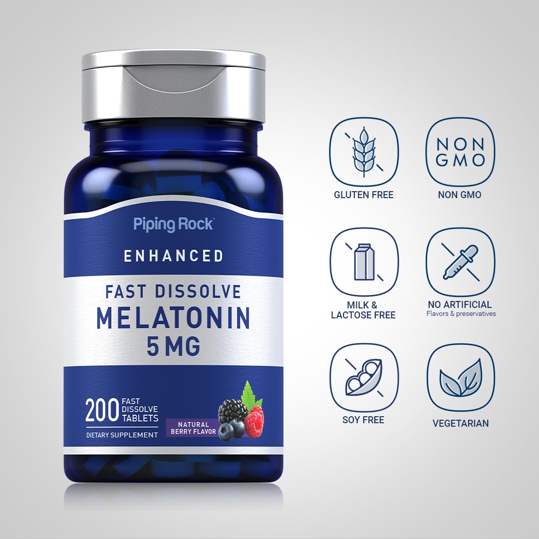 Piping Rock Melatonin 5mg | 200 Fast Dissolve Tablets | Berry Flavor