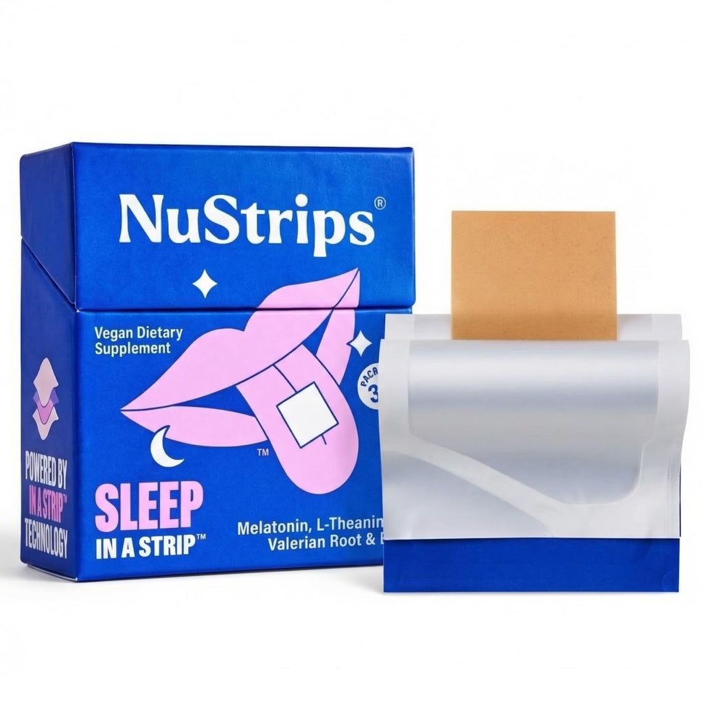 NuStrips™ Fast-Dissolving Sleep Strips with 5mg Melatonin, Valerian Root, L-Theanine & Vitamin B6 – Blueberry Flavor - Natural Sleep Aid, Vegan, Non-GMO, Gluten Free – Fall Asleep Fast (3 Strips)