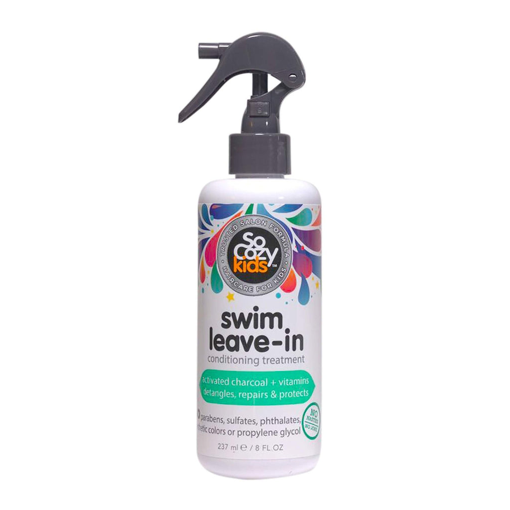 SoCozy Swim Leave In Conditioner Spray & Treatment for Kids Hair (8 Fl Oz) Protects & Repairs Pool, Sun & Salt Damaged Hair, Gentle Formula with Activated Charcoal, Vitamin B5 & Sunflower Seed Extract