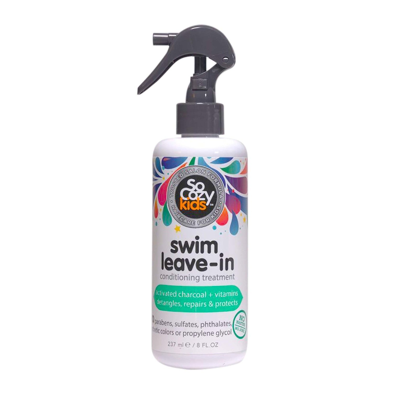 SoCozy Swim Leave In Conditioner Spray & Treatment for Kids Hair (8 Fl Oz) Protects & Repairs Pool, Sun & Salt Damaged Hair, Gentle Formula with Activated Charcoal, Vitamin B5 & Sunflower Seed Extract
