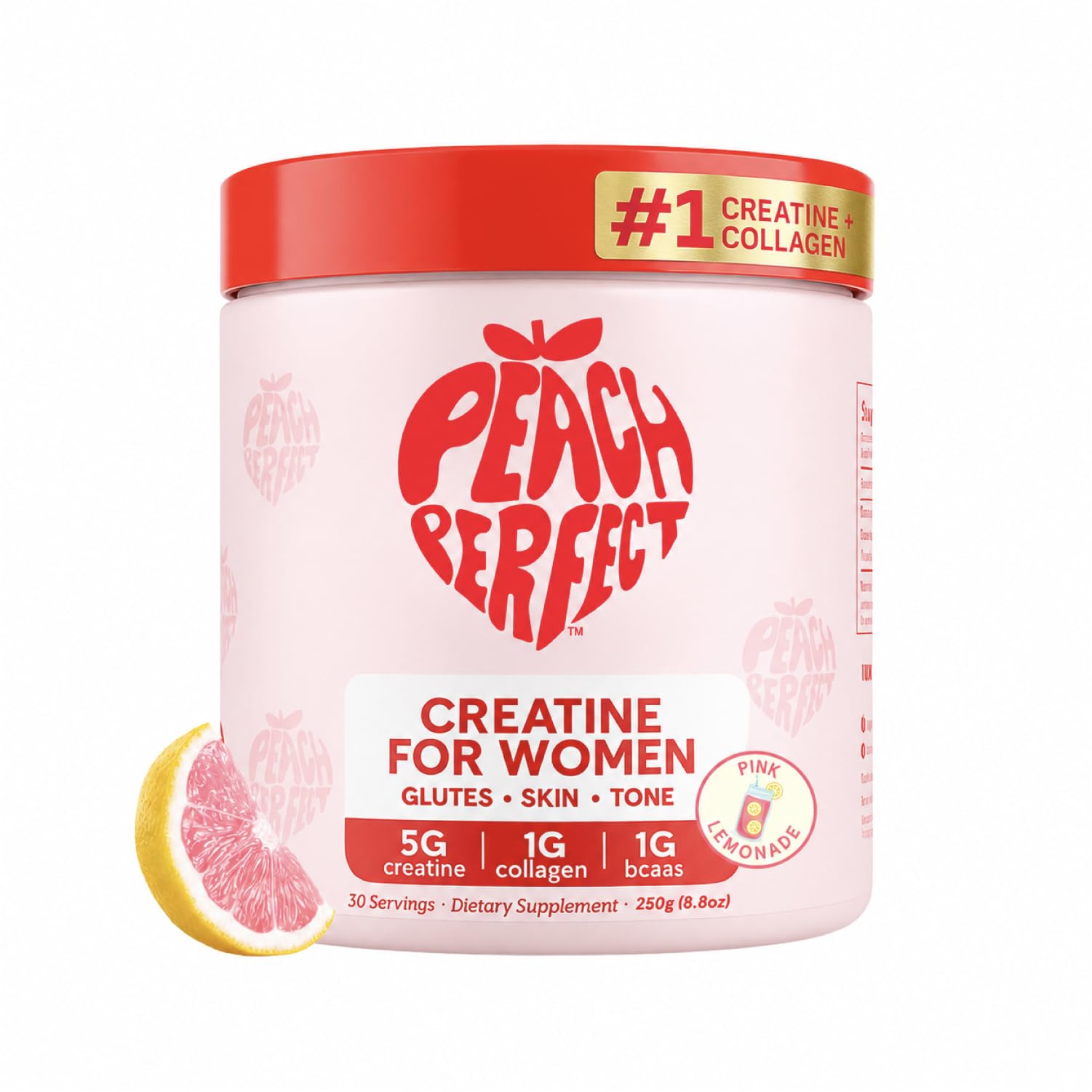 Peach Perfect Creatine for Women – Micronized Creatine Monohydrate Powder with BCAA & Collagen for Glute Strength Support, Boosts Energy, Focus, Strength, and Endurance – Pink Lemonade, 30 Servings