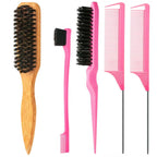 ZVOREI 8Pcs Hair Brushes Set wit, Pink 4Pcs Topsy Hair Tail Tools | 1Pcs Bristle Teasing Hair Brush 1Pcs Edge Control Brush 2Pcs Metal Pin Rat Tail Combs for Woman Girl Hair Styling