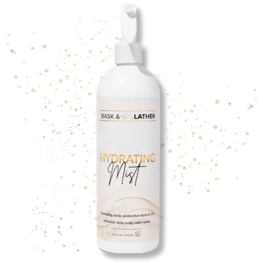 BASK & LATHER Hydrating Hair Mist, Leave-In Conditioner, Itchy Scalp Relief, Detangler, Curl Definer, Aloe Vera, Avocado Oil, For All Hair Types, 8 oz