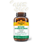 Buy now Country Life Betaine Hydrochloride with pepsin 600 mg - 250 Tablets at indiglob india