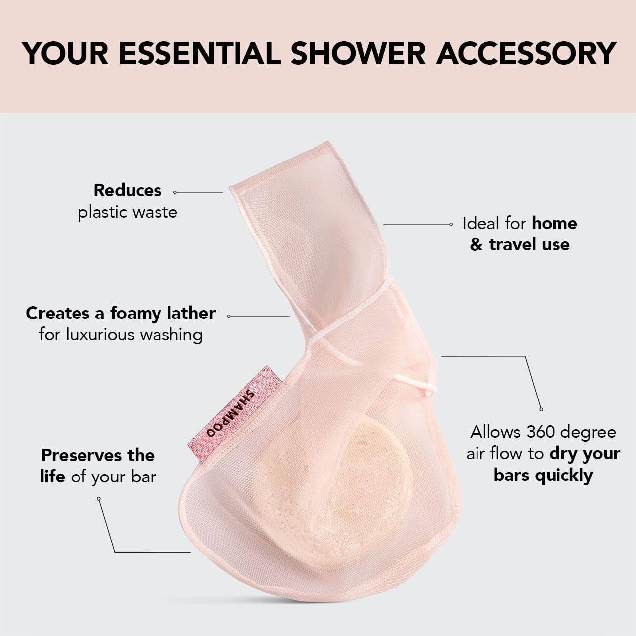 Buy now Kitsch Bar Soap Saver Bag â€“ Patented Mesh Bag Soap Holder for Shampoo and Conditioner Bars - Extends Use & Prevents Soggy Mess - Recycled Mesh Beauty Pouch, Eco-Friendly â€“ Blush at indiglob india