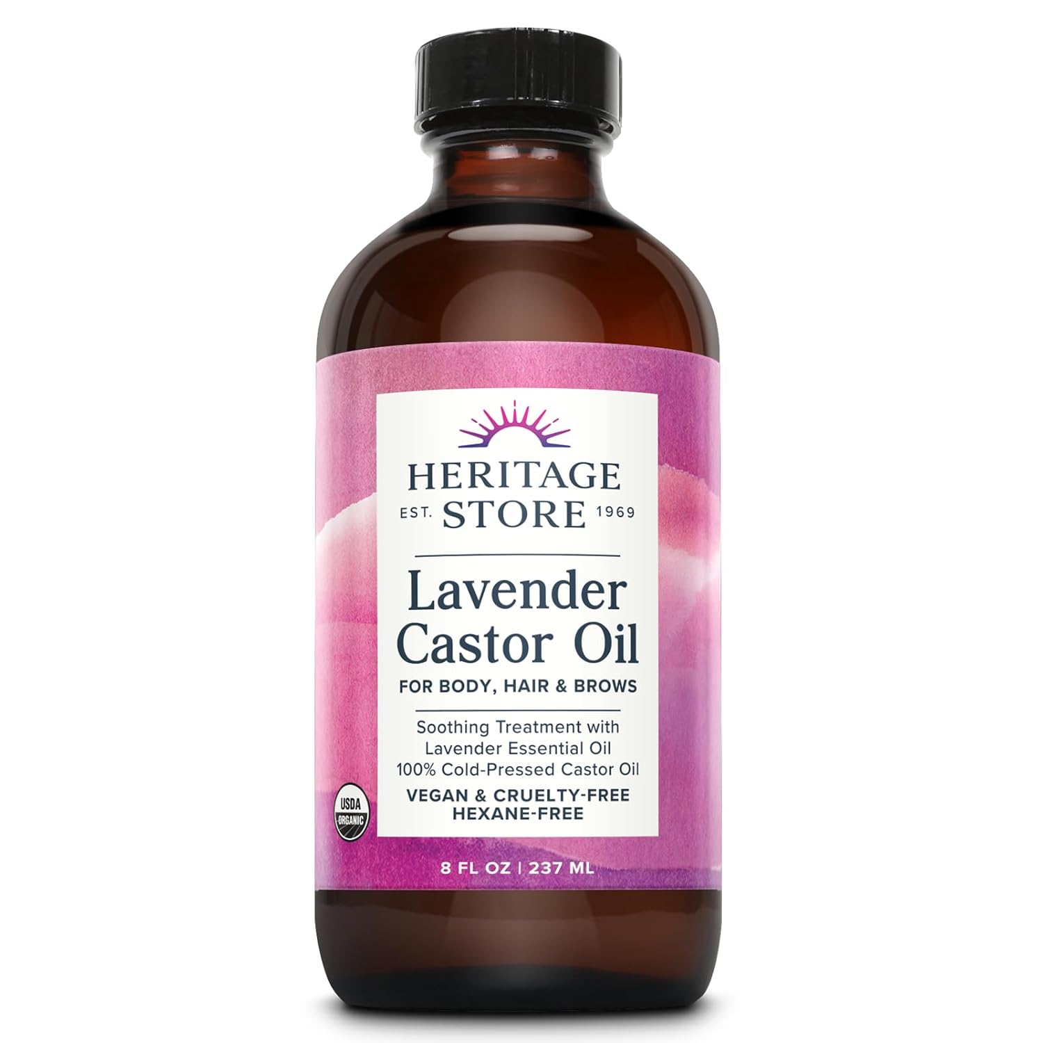 Buy now HERITAGE STORE Organic Castor Oil - Glass Bottle - Nourishing Treatment for Hair and Skin - Eyelash Serum for Eyelashes, Brows, Castor Oil Packs - Cold Pressed, Hexane Free, Vegan 16oz 8 Fl Oz (Pack of 1) Lavender at indiglob india