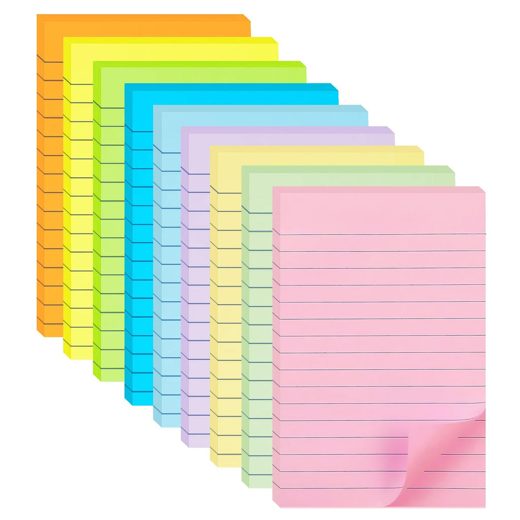 HQCME 9 Pack Lined Sticky Notes with Lines 4X6 in, 9 Pastel Slef-Stick Pads