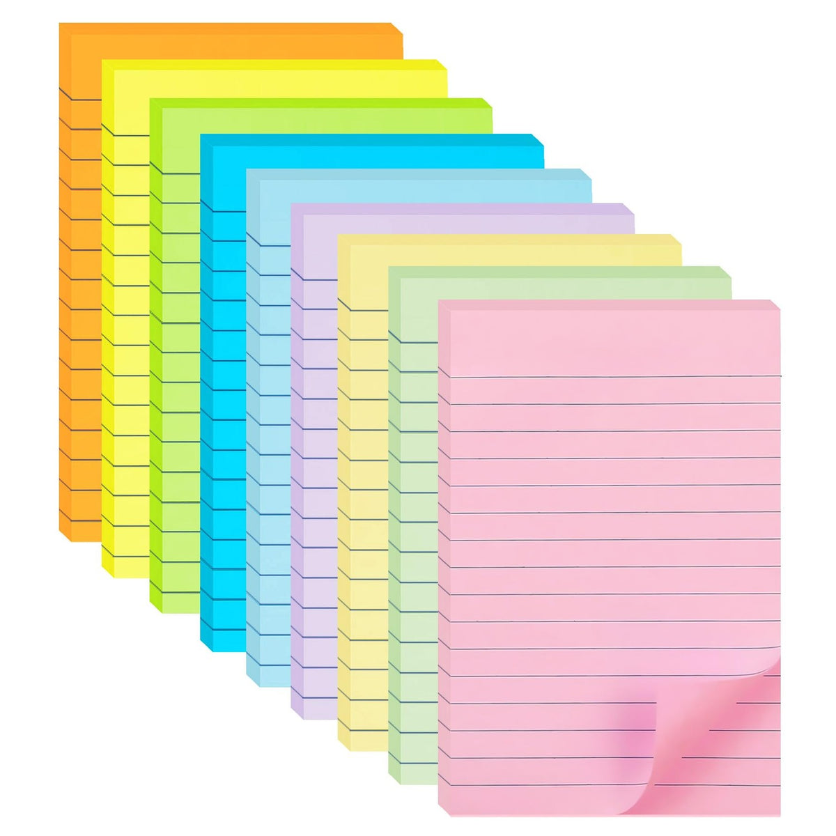 HQCME 9 Pack Lined Sticky Notes with Lines 4X6 in, 9 Pastel Slef-Stick Pads