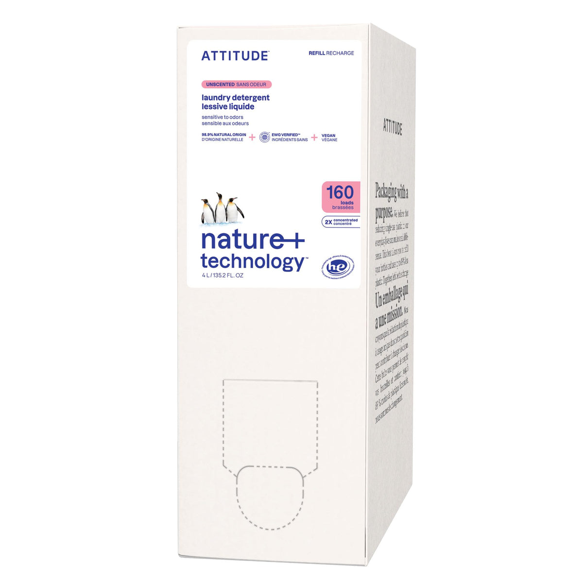 ATTITUDE Free and Clear Laundry Detergent Refill, Unscented, 160 Loads