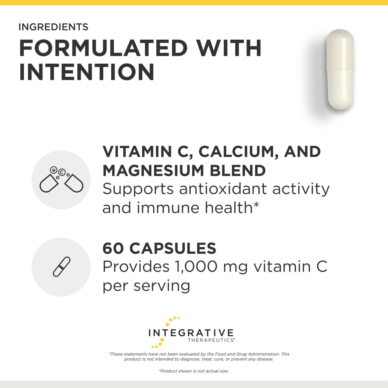 Integrative Therapeutics Buffered Vitamin C 1,000 mg - Easy, Daily Immune Support with Magnesium & Calcium* - Antioxidant Support for Healthy Skin & Connective Tissues* - 60 Vegan Capsules, 1