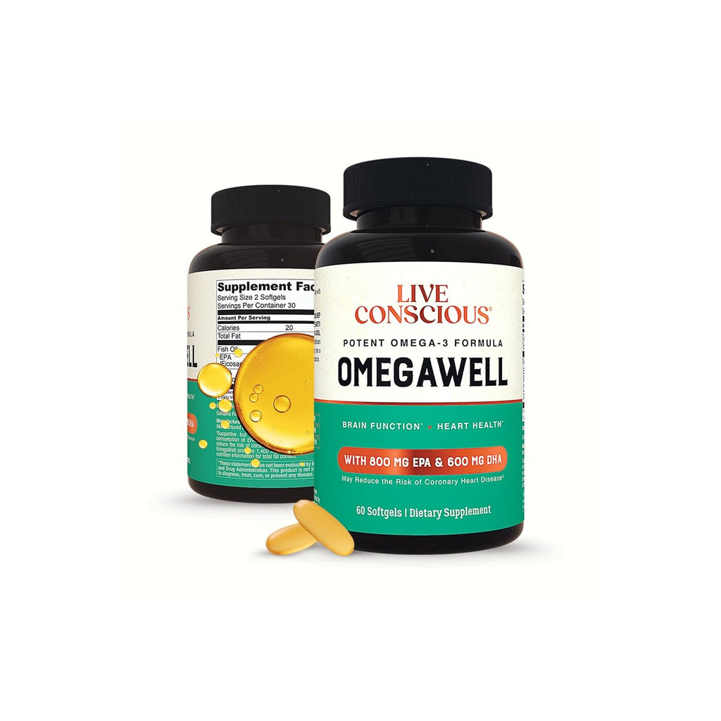 Live Conscious OmegaWell Omega 3 Fish Oil - 2000mg Capsules: Heart, Brain, & Joint Support - 800 mg EPA 600 mg DHA - Sustainably Sourced - Softgels - 30 Day Supply