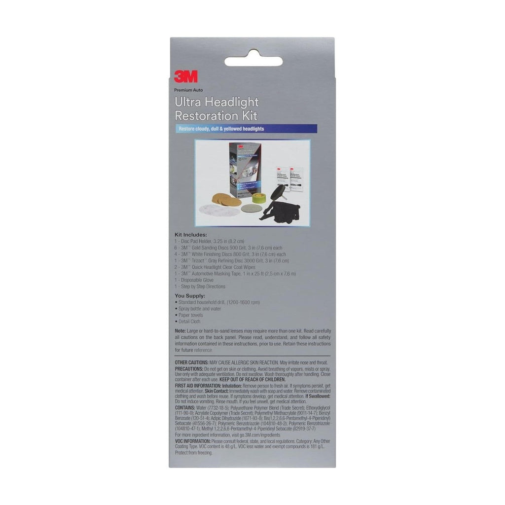Buy now 3M Ultra Headlight Restoration Kit, Contains Masking Tape, Light Sanding Discs, Wax Protectant and More, Use on Plastic Lenses Headlights, Taillights and More, Easy Heavy-Duty Restoration (39195) at indiglob india