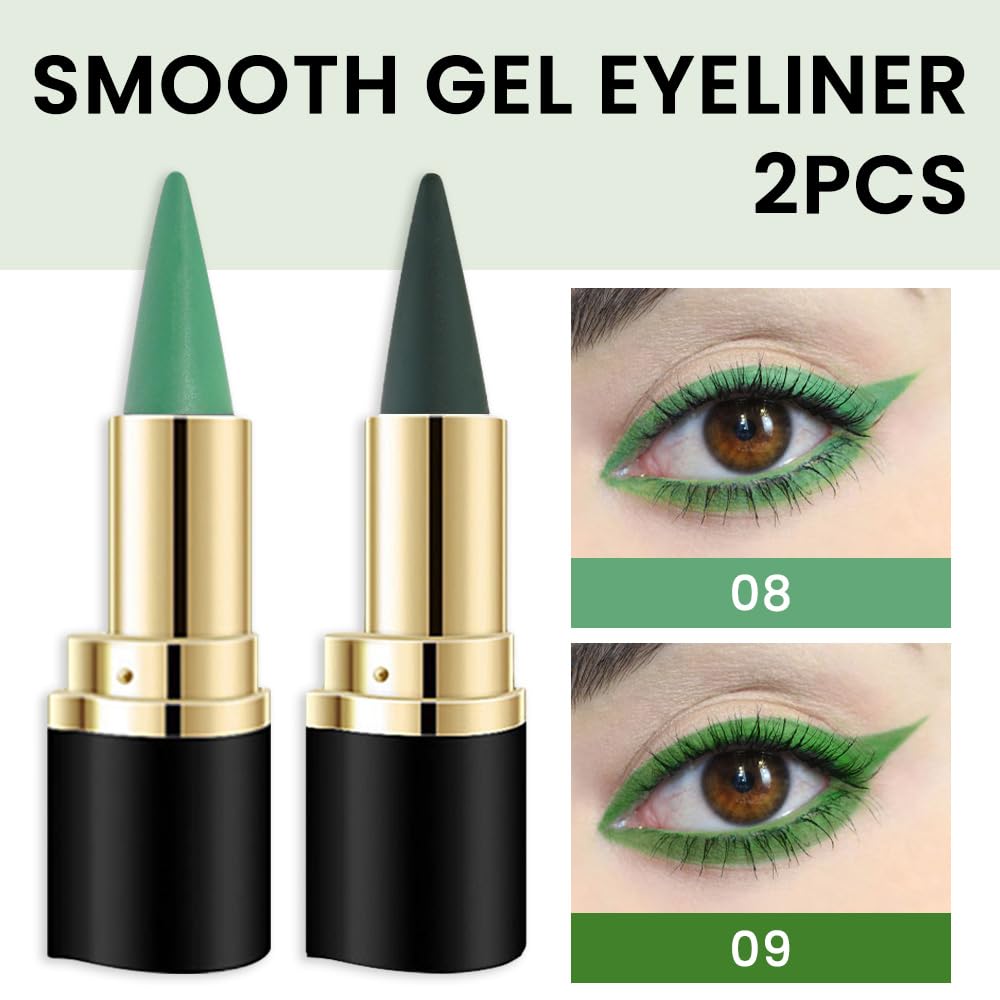 Authentic Kaely 2Pcs Gel Eyeliner Pencil in vibrant greens, perfect for a smooth application and stunning eye looks.