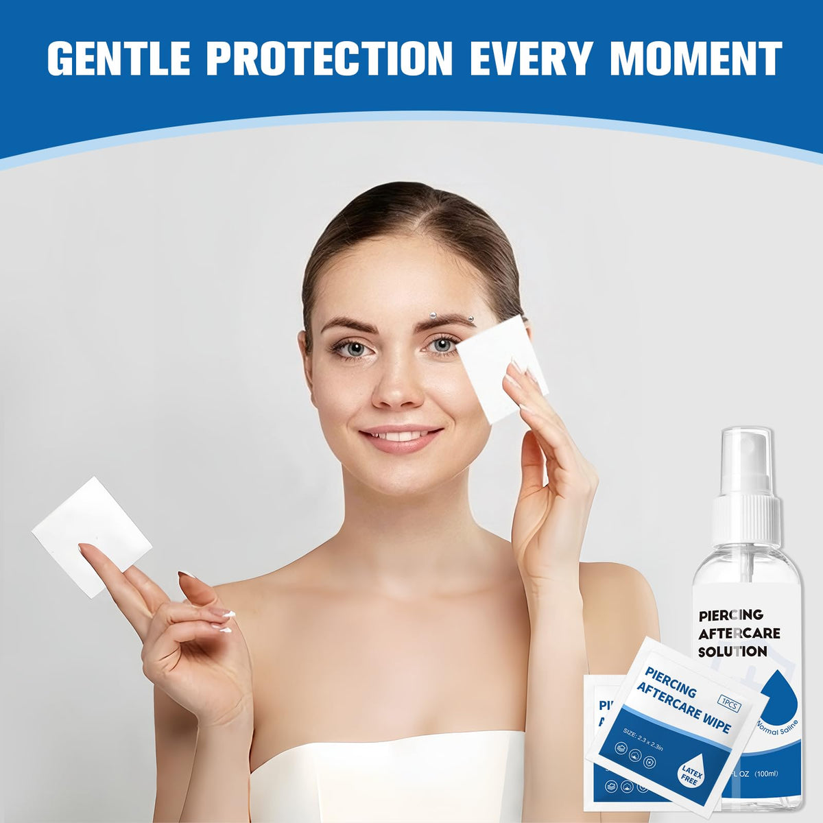 2 in 1 Piercing Aftercare Spray & Wipes Kit: Non-Greasy Saline Solution for Keloid Bump Removal, Piercing Bump Treatment Solution, Ear Nose Lip Belly Piercing Cleaner Wipes(3.38oz + 100ct)