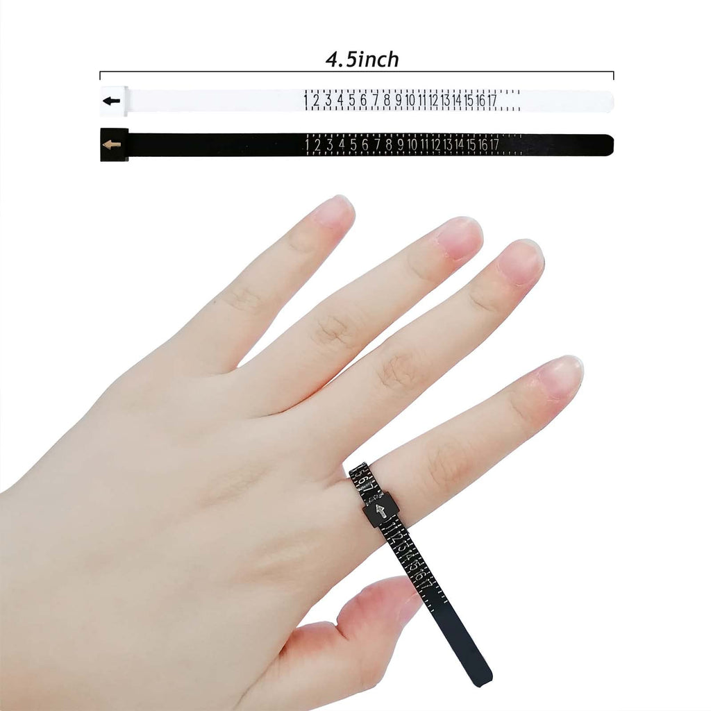 US Ring Sizer Gauge, Plastic Finger Measure Tool, Reusable, Black
