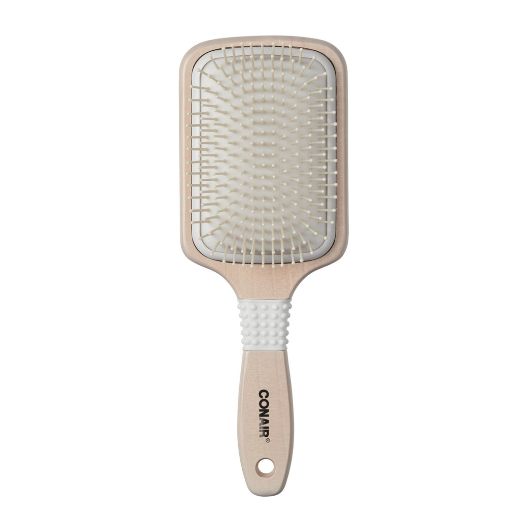 Conair Paddle Hair Brush, Ceramic Wood, with Nylon Bristles, Off White